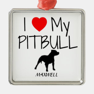Ornamento De Metal Personalizado Eu Amo Meu Pitbull