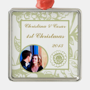 Ornamento De Metal Personalizado Verde Gerbera Daisy Flowers Li