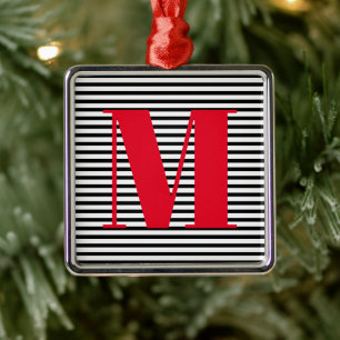 Ornamento De Metal Personalizar faixas iniciais do monograma no Natal