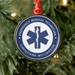 Ornamento De Metal Personalizar símbolo EMT - Técnico médico de emerg<br><div class="desc">Símbolo de EMT personalizado Presentes Médicos de Emergência!</div>