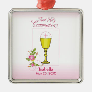 Ornamento De Metal Personalize comunhão santamente do rosa conhecido