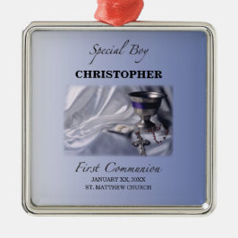 Ornamento De Metal Personalize, Menino, Primeira Comunhão Azul