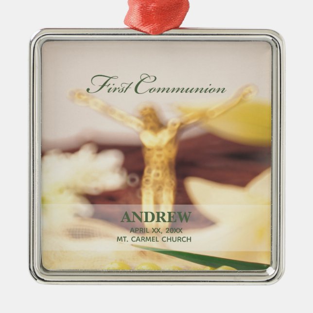 Ornamento De Metal Personalize, Parabéns pela Primeira Comunhão (Frente)