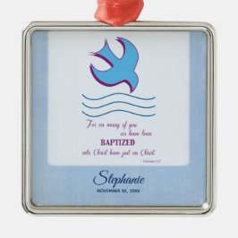 Ornamento De Metal Personalize, pomba do batismo adulto em azul