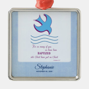 Ornamento De Metal Personalize, pomba do batismo adulto em azul