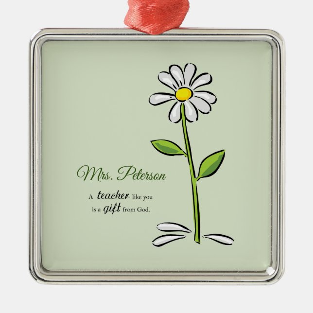 Ornamento De Metal Personalize, Professor Obrigado, Flor Religiosa (Frente)