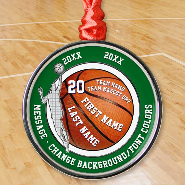 Ornamento De Metal Personalized Basketball Ornaments. Basketball Team (Personalized basketball Christmas ornaments. Gifts for basketball players. Basketball senior gifts.)