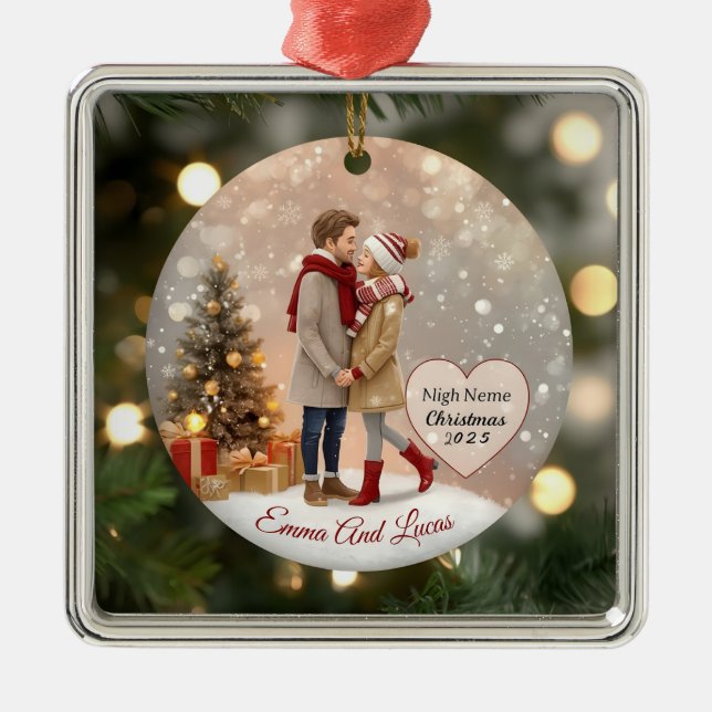 Ornamento De Metal Personalized Couple Christmas Ornament – Custom Na (Frente)