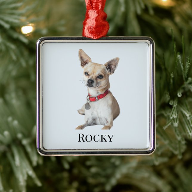 Ornamento De Metal Personalized Dog Photo | Custom Pet Name  (Árvore)