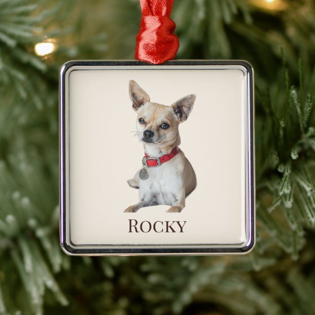 Ornamento De Metal Personalized Dog Photo | Custom Pet Name  (Árvore)
