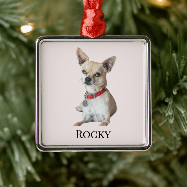 Ornamento De Metal Personalized Dog Photo | Custom Pet Name  (Árvore)
