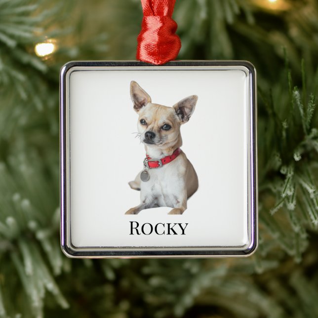 Ornamento De Metal Personalized Dog Photo | Custom Pet Name  (Árvore)