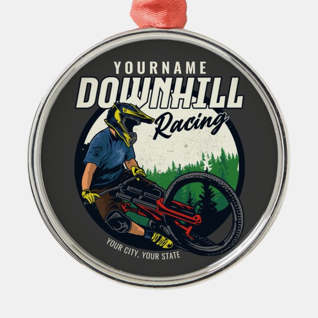 Ornamento De Metal Personalized Downhill Racing Mountain Bike Trail  (Frente)
