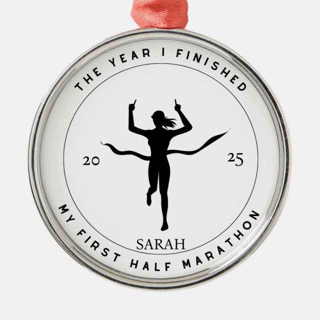 Ornamento De Metal Personalized First Half Marathon Gift For Her 2025 (Frente)