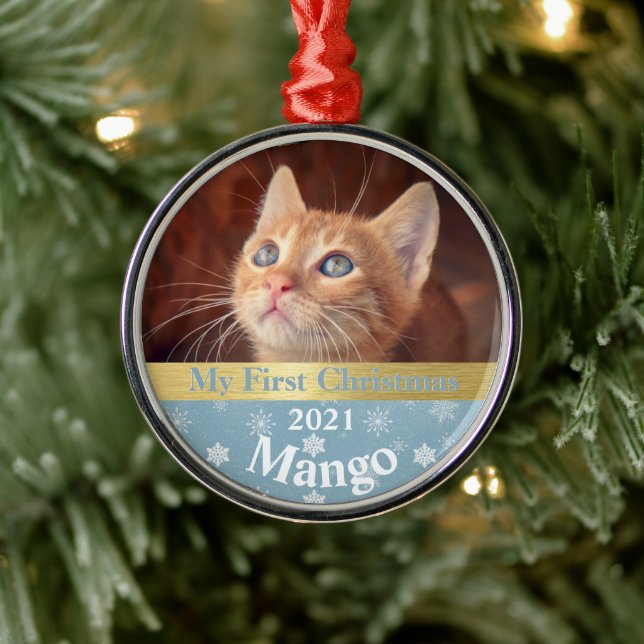 Ornamento De Metal Personalized Kitten's First Christmas Photo Metal  (Árvore)