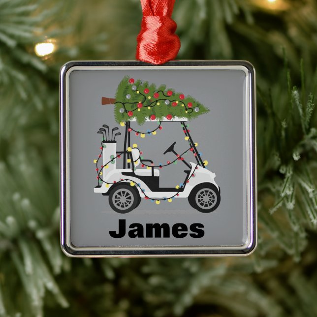 Ornamento De Metal Personalized Name Golfer Christmas Golf Cart Xmas  (Árvore)