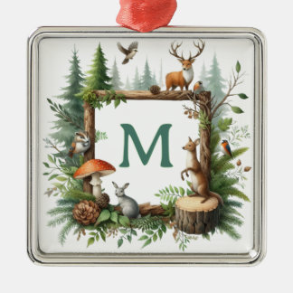 Ornamento De Metal Personalized Woodland Monogram Christmas Ornament
