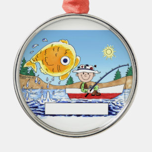 Ornamento De Metal Pesca, Pescador - Cartoon Personalizado