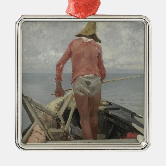 Ornamento De Metal Pescador em seu barco (por Vincenzo Caprile) (Frente)