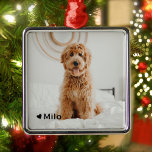 Ornamento De Metal Pet Personalizado de Foto e Nome<br><div class="desc">Mantenha seu amigo peludo perto de você o tempo todo neste feriado com este ornamento de um tipo. Este ornamento de fotograma de Natal apresenta sua foto favorita do seu querido animal de estimação, junto com o nome e um pequeno coração no canto. É a maneira perfeita de mostrar seu...</div>