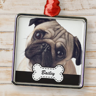 Ornamento De Metal Pet Photos on Cute Dog Bone Add Name