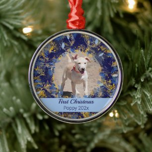 Ornamento De Metal Pets Primeiro Natal Azul