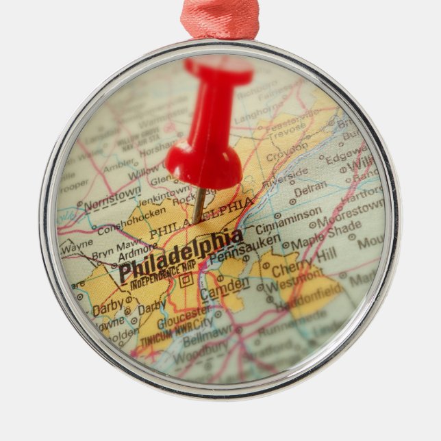 Ornamento De Metal Philadelphia Pennsylvania Map Pin Christmas (Frente)