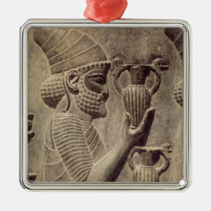 Ornamento De Metal Phoenician que leva dois que oferecem, alivio do