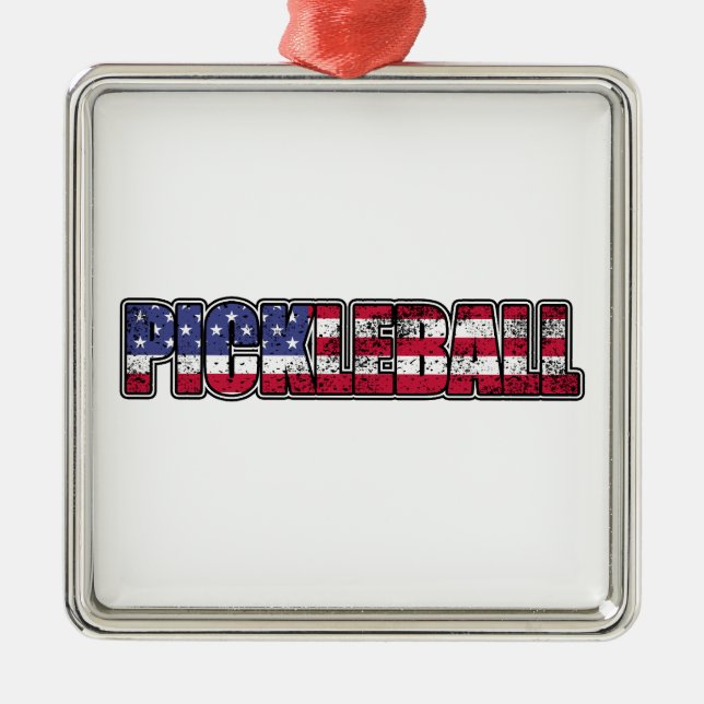 Ornamento De Metal Pickleball American Flag (Frente)
