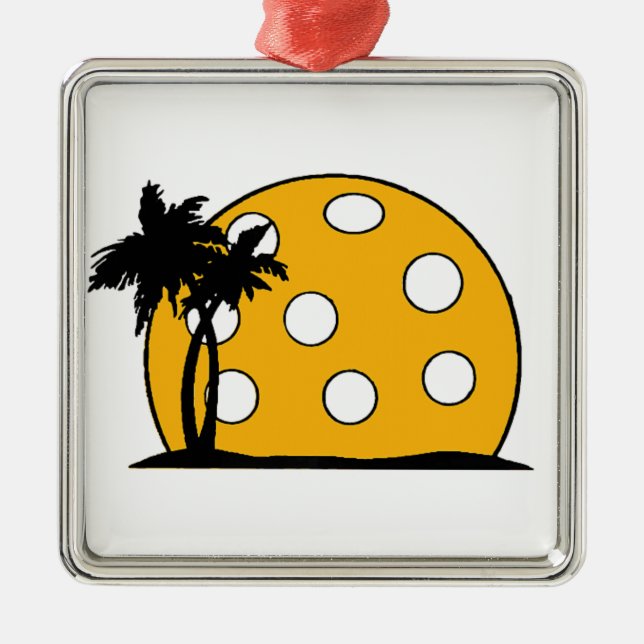 Ornamento De Metal Pickleball Beach Sunset (Frente)
