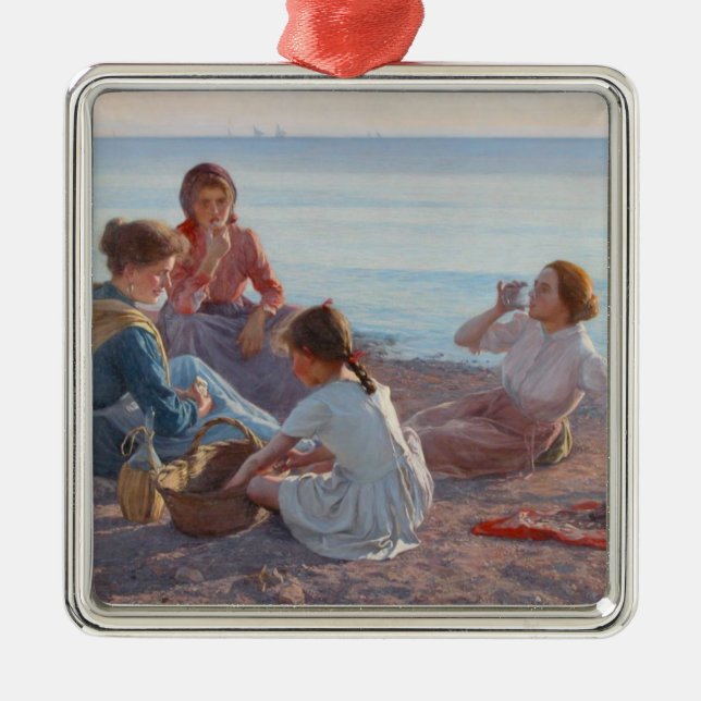 Ornamento De Metal Picnic Snack on the Beach (cena marítima italiana) (Frente)