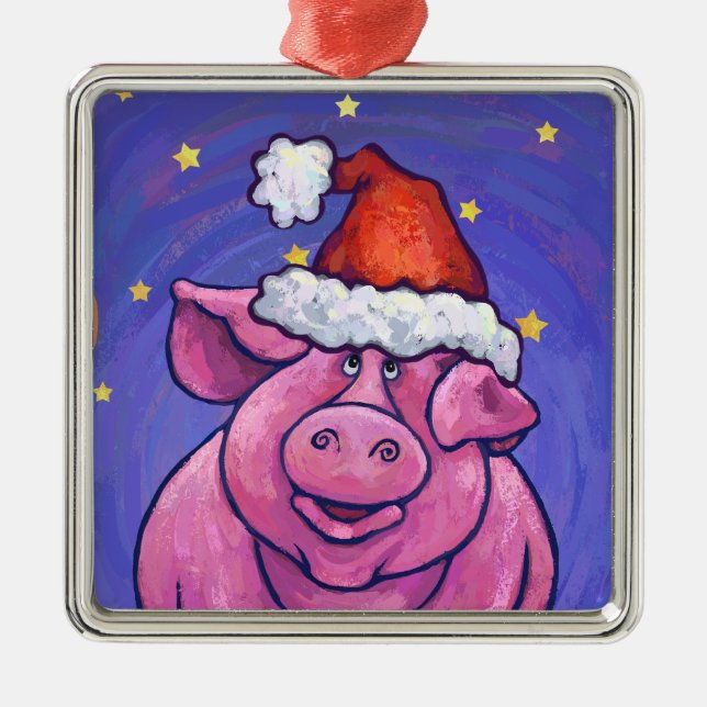Ornamento De Metal Pig Christmas (Frente)