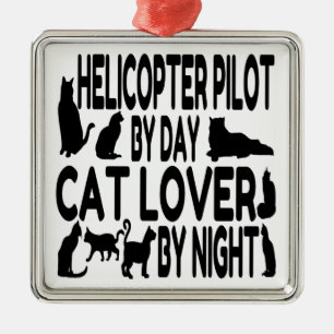 Ornamento De Metal Piloto de Helicóptero do Cat Lover