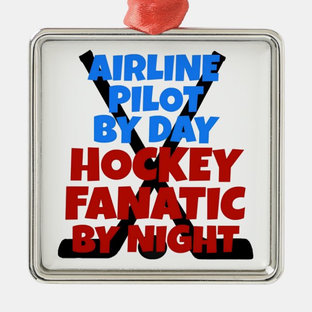 Ornamento De Metal Piloto de linha aérea Hockey Lover (Frente)