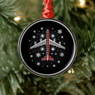 Ornamento De Metal Piloto de Natal de Xadrez de Avião