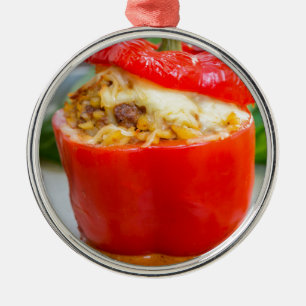 Ornamento De Metal Pimentões recheados assados com molho de carne e q