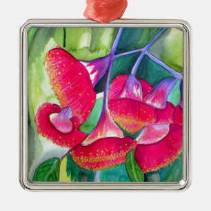 Ornamento De Metal Pinceladas em aquarela de gumnuts vermelhas florid