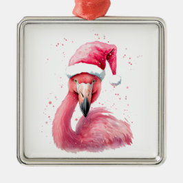 Ornamento De Metal Pinguim engraçado de flamingo chapéu de Papai Noel