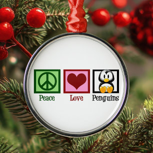 Ornamento De Metal Pinguins de Amor pela Paz