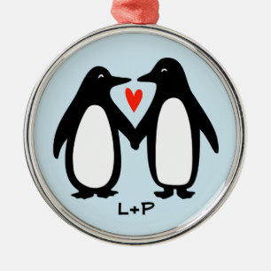 Ornamento De Metal Pinguins de mãos dadas casal fofo iniciais persona