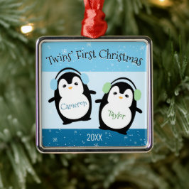 Ornamento De Metal Pinguins de Natal das Gêmeas Cegas Azuis