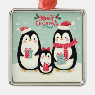 Ornamento De Metal Pinguins de neve de Natal feliz