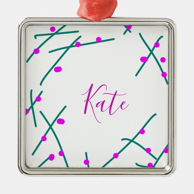 Ornamento De Metal Pink green cherry tree name boho retro rustic bold (Frente)