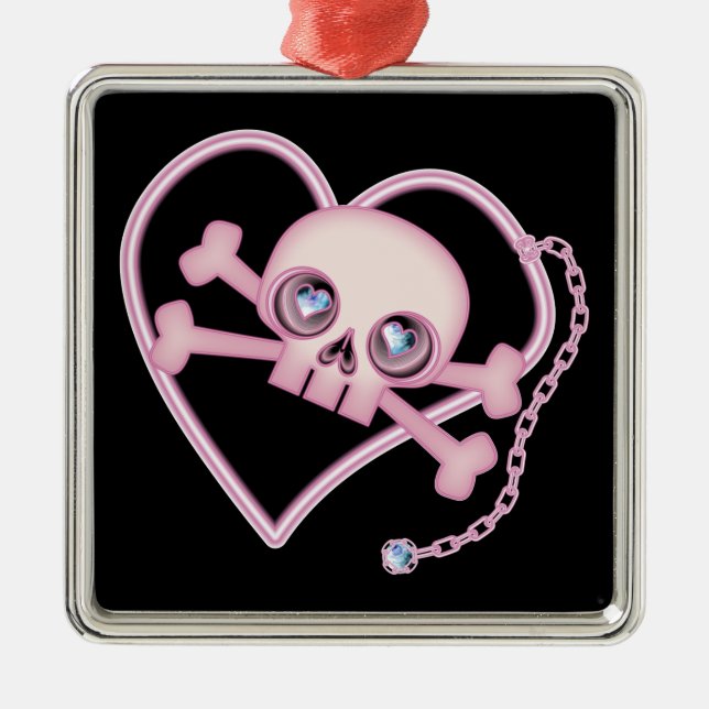 Ornamento De Metal Pink Neon Skull (Frente)