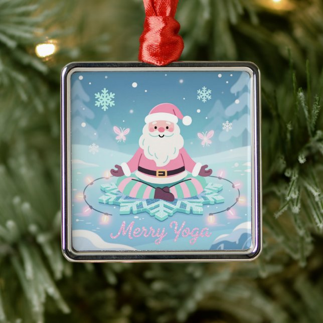 Ornamento De Metal Pink Yoga Santa Meditation Christmas (Árvore)