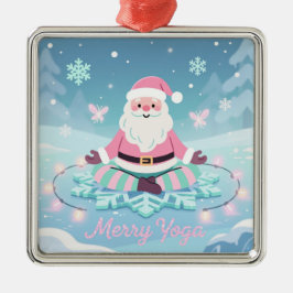 Ornamento De Metal Pink Yoga Santa Meditation Christmas