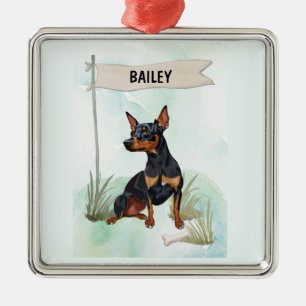 Ornamento De Metal Pinscher Miniatura Aquarela Cachorro Personalizado