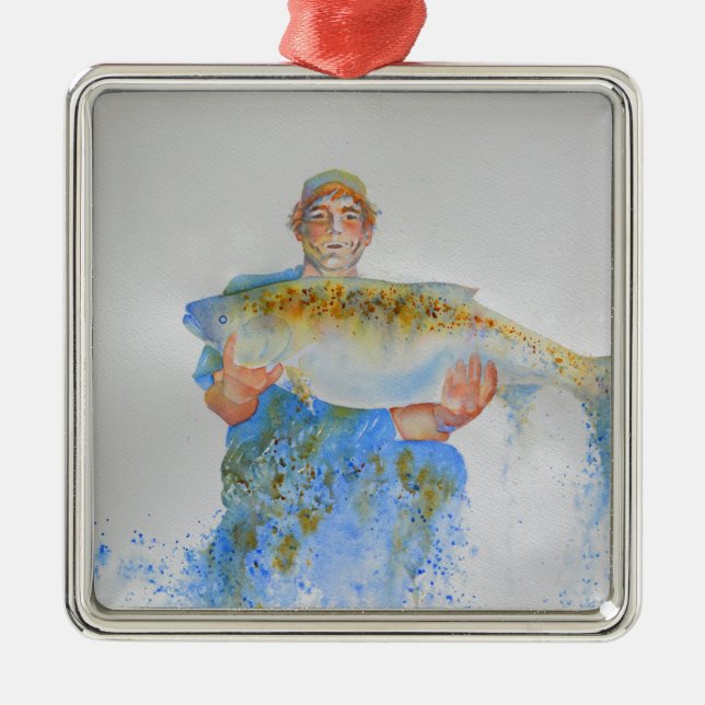 Ornamento De Metal Pintor de aquarelas do pescador presente de pesca  (Frente)