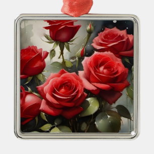 Ornamento De Metal Pintura a aquarela bonito do Vintage rosa vermelha