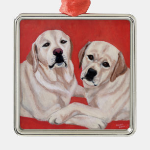 Ornamento De Metal Pintura amarela do duo de Labrador